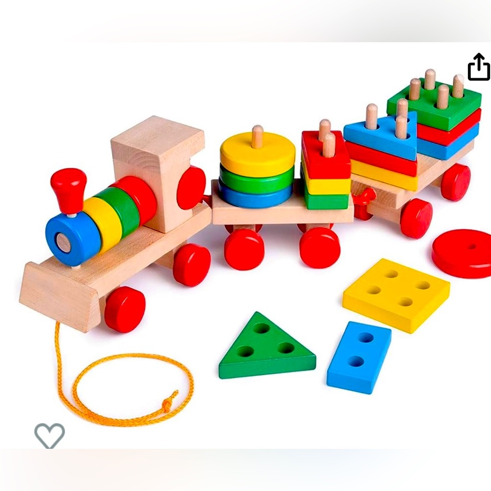 Fun little toys stacking train. Shape sorter wooden toys (23 pcs).